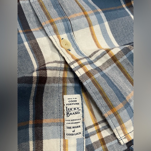 Lucky Brand Flannel Shirt Men's XL Blue Plaid Classic Fit Button Up Long Sleeve - Picture 4 of 6